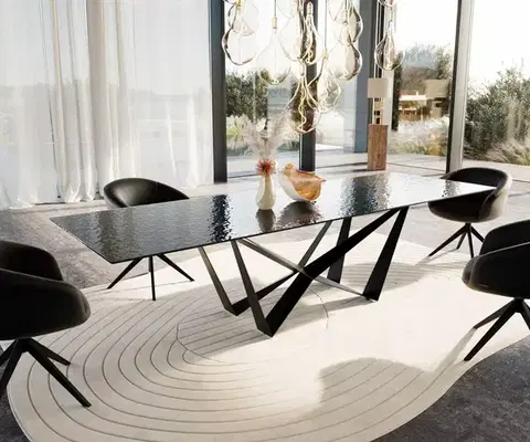 Jedálenské stoly DELIFE Jedálenský stôl Edge 300x100 reliéfne sklo dymovo čierna 3D dizajn Spider plochá oceľ čierna