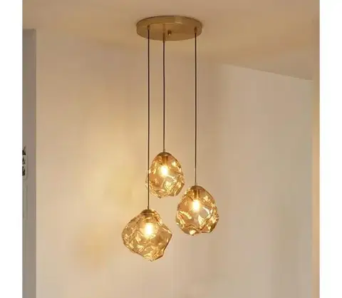 Svietidlá  Závesný luster na lanku CRISTAL 3xE14/15W/230V mosadz/dymová béžová LM-3.302/PATYNA/AMBER