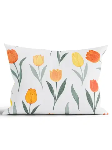Dekoračné obliečky MKLozkoviny.sk Bavlnená obliečka na vankúš Renforcé 50 × 70 cm - Kvety tulipánov oranžové-  -