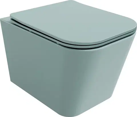 Záchody MEXEN - Teo Závesná WC misa Rimless vrátane sedátka s slow, Duroplast, svetlo zelená mat 30854048