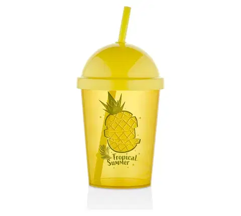 Kelímky, poháriky MAKRO - Pohár 450ml so slamkou Ananas, umelá hmota