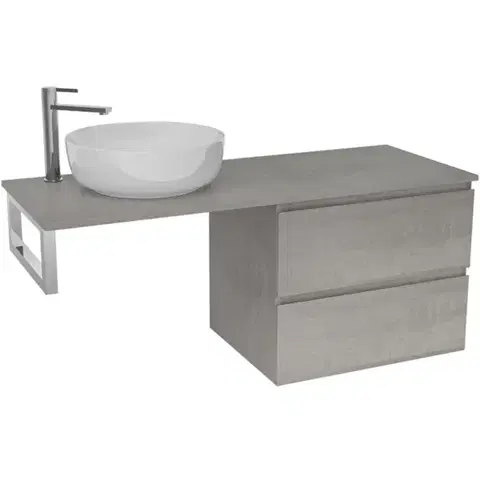 Kúpeľňový nábytok CERANO - Kúpeľňová skrinka Carole - betónovo šedá + doska pod umývadlo Navira Slim - 18 mm + konzola chróm - 120x46x49,8 CER-606099