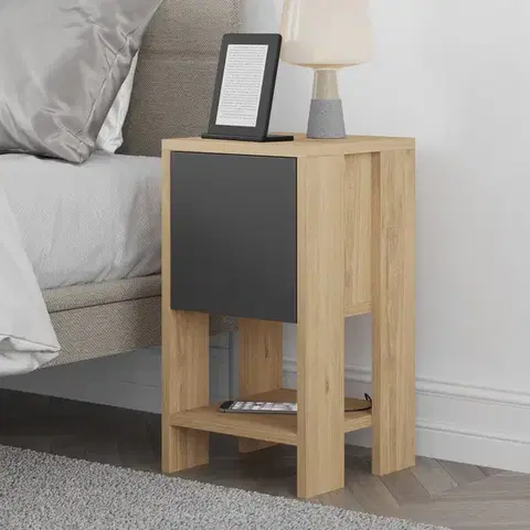 Nočné stolíky Nočný stolík Ema - Oak, Anthracite