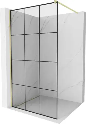Sprchové dvere MEXEN/S - Kioto Sprchová zástena WALK-IN 120 x 200, čierny vzor 8 mm, zlatá kartáčovaná 800-120-101-55-77