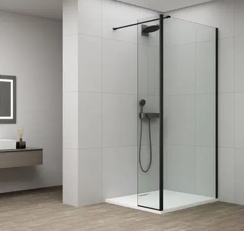 Sprchové dvere POLYSAN - ESCA BLACK MATT sprchová zástena, fixné sklo 700 číre sklo, otoč. panel 500  ES3A70B50B