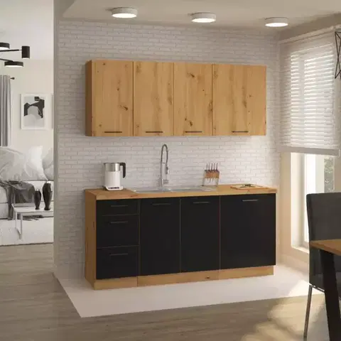 Kuchynské linky Kuchyňa Modena 180cm čierny/dub artisan