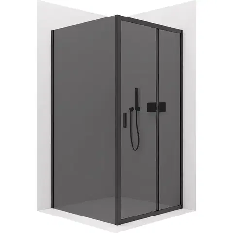 Sprchovacie kúty CERANO - Sprchovací kút Varone LINE Ľ/P - 6 mm - čierna matná, grafitové sklo - 110x100x195 - posuvný CER-8050BD7215