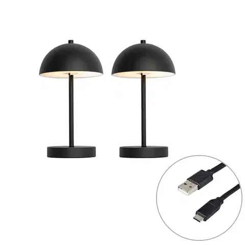 Lampy Sada 2 vonkajších stolových lamp hríb čierny nabíjateľný - Keira