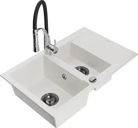 Kuchynské drezy MEXEN/S MEXEN/S - Gaspar granitový drez 1.5 s odkvapkávačom vrátane batérie Aster, biela 6507-20-73450-07-B