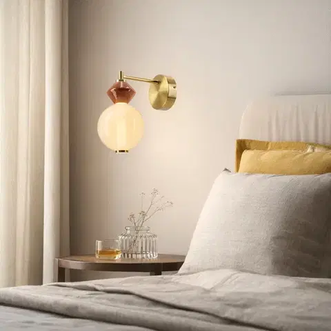 Nástenné svetlá FLORES lampa kinkiet mosiężny+brązowy 7W LED 3000K klosz biały