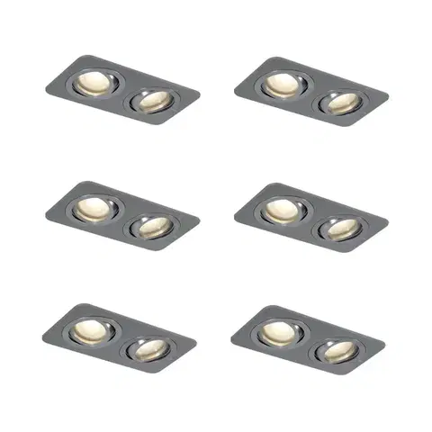 Zapustené svietidlá Sada 6 zaoblených zapustených bodových svetiel Gunmetal GU10 50 mm nastaviteľné IP44 2-svetlá - Alberto