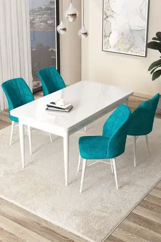 Jedálenské sety Dining Table & Chairs Set (5 Pieces) Arp - White, Turquoise