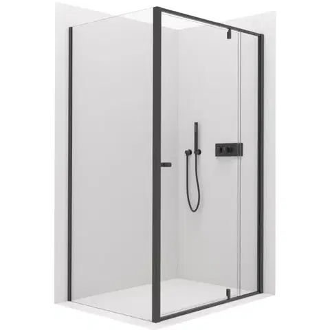 Sprchovacie kúty CERANO - Sprchový kout Santini L/P - 6 mm - černá matná, transparentní sklo - 110x80x195  - pivotový CER-428977