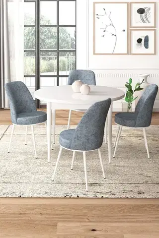 Jedálenské sety Dining Table & Chairs Set (5 Pieces) Tor - White, Grey