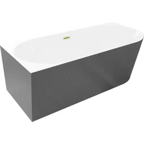Vane MEXEN/S - Silo voľne stojaca rohová vaňa ľavá reliéf 150 x 75, biela/sivá, sifón a prepad zlatá kartáčovaná 52891507562L-55