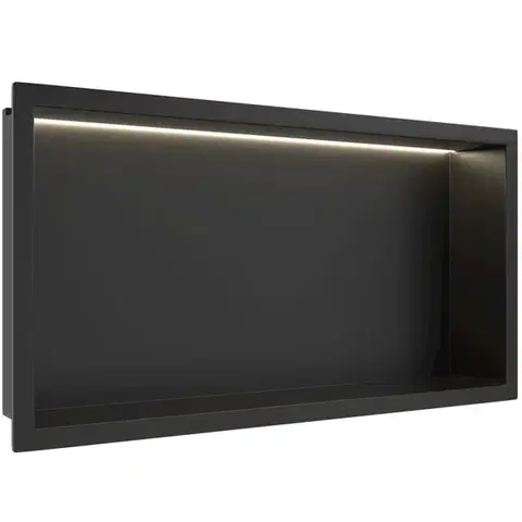 Regály a poličky CERANO - Zápustná polička/nika do obkladu s LED osvetlením - čierna matná - 60x30x10 CER-028782