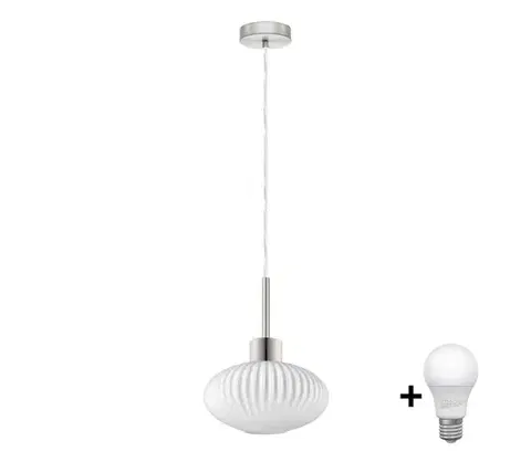 Svietidlá Eglo LED luster na lanku HARMA 1xE27/60W/230V pr. 25 cm matný chróm/biela 1xEG32515+1xNSLA55466