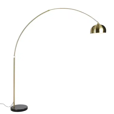 Oblúkové lampy Stojaca lampa mosadz s čiernym mramorovým podstavcom s mosadzným tienidlom - XXL