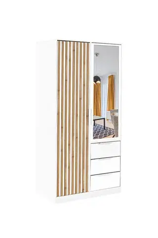 Šatníkové skrine INDI LUX  2D satnikova skrina, biela so zrkadlom