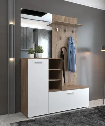 Predsieňové zostavy WETLY predsieň, tmavý dub Ansberk/ biela