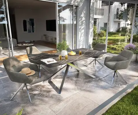 Záhradné stoly DELIFE Záhradný jedálenský stôl Edge 200x100 cm keramika Laminam® Noir Desir hnedá krížová podstava obdĺžnik čierna