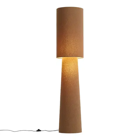 Stojace lampy Japandi stojaca lampa hnedá látka Teddy 2-svetelná - Trompet