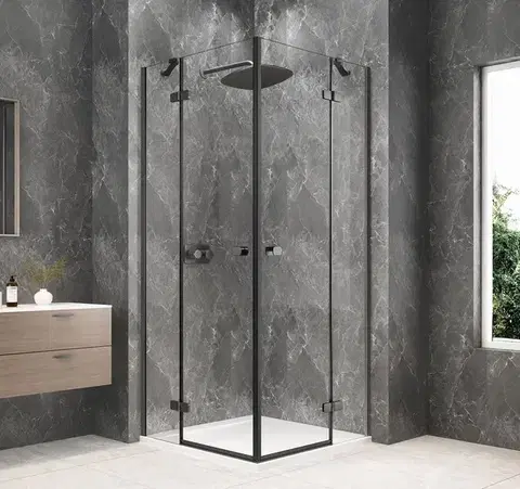 Sprchové dvere POLYSAN - GLOBE GUN METAL štvorcová sprchová zástena 800x800, rohový vstup, číre sklo GB5880GM