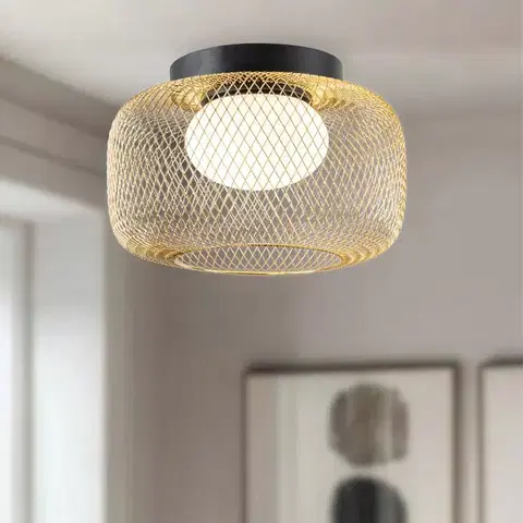 Stropná svetla Lampa sufitowa Sopra 32 czarno złota klosz druciany do salonu GX53