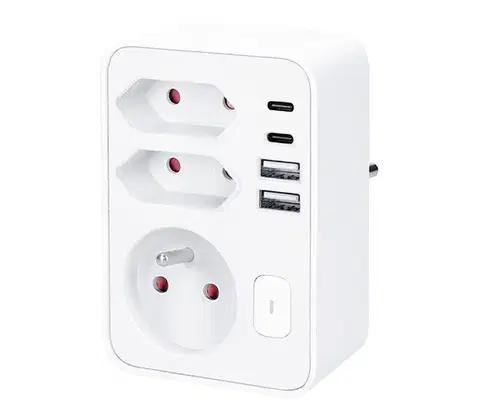 Predlžovacie káble  P109PD20 - Rozbočovacia zásuvka 1×16 A + 2×2,5 A s 2× USB A+C nabíjačkou biela P109PD20