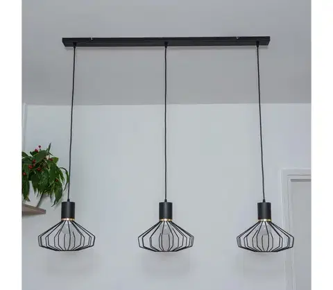 Svietidlá  Luster na lanku SOLANO 3xE27/15W/230V čierna/zlatá W-L 1335/3 BK+GO+MAT