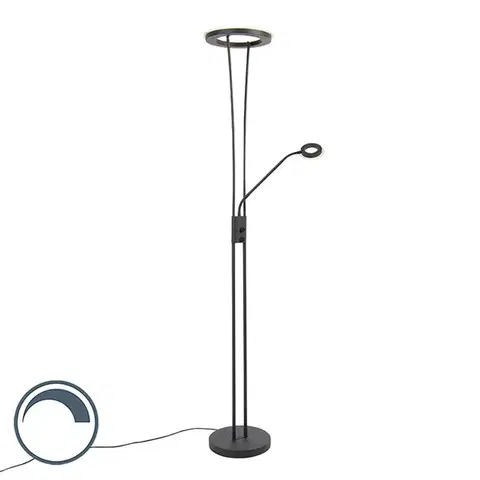 Stojace lampy Moderná stojaca lampa čierna vrátane LED s ramenom na čítanie - Divine