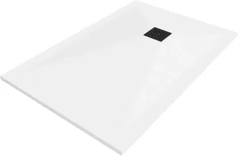 Vane MEXEN/S - Stone+ obdĺžniková sprchová vanička 140 x 70, biela, mriežka čierna 44107014-B