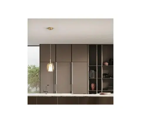 Svietidlá Ondaluce - Závesný luster na lane TH 1xE27/15W/230V priemer 19,5 cm zlatá/dýmová béžová SO.TH/3-AMBRA