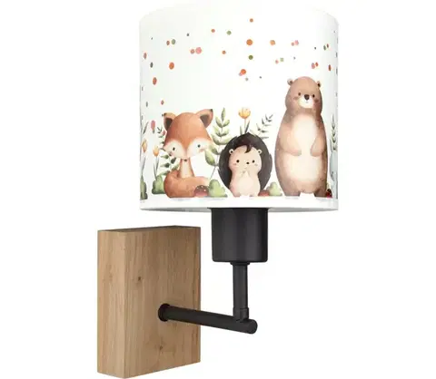 Svietidlá BRILAGI - Nástenné svietidlo BOBO WOOD 1xE27/25W/230V dub/čierna/biela/so zvieratkami BG1561+BG5587