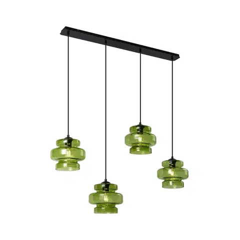 Závesné svietidlá Retro závesná lampa čierna so zeleným sklom 4-svetlá - Denise