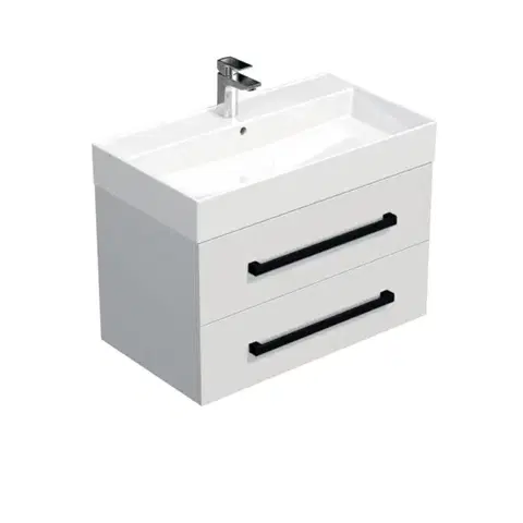 Kúpeľňový nábytok Kúpeľňová skrinka s čiernou úchytkou a umývadlom SAT Cube Way 80x53x46 cm biela lesk CUBE46C803BISAT CUBE46C803BISAT