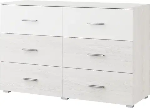 Komody a skrinky ROMER komoda 6 zásuviek, biela/light artwood