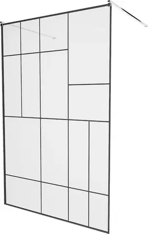Sprchové dvere MEXEN/S - KIOTO samostatne stojaca sprchová zástena 100 x 200, transparent/čierna vzor 8 mm, chróm 800-100-002-01-78