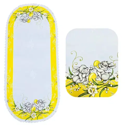 Obrusy Veľkonočný obrus Zajačiky žltý 50x110cm TiaHome