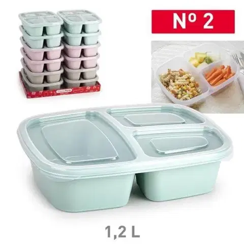 Dózy na potraviny Kinekus Dóza na obed 1,2l, plastová, 3 priehradky mix