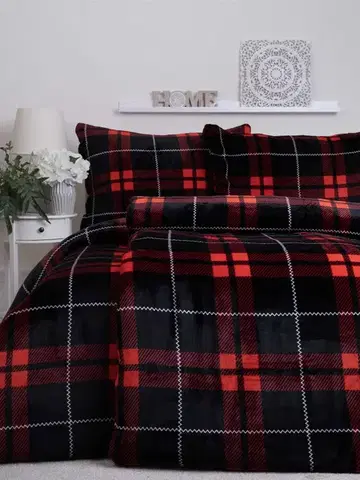 Obliečky MKLozkoviny.sk Francúzske obliečky mikroplyš Exclusive – Scot červené - 220 × 200 cm - 70 x 90 cm