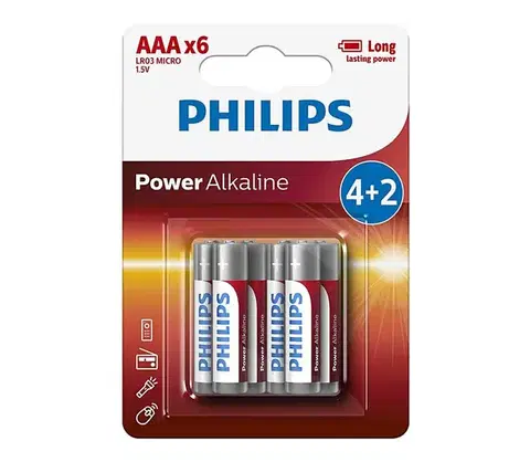 Predlžovacie káble Philips LR03P6BP/10 - 6 ks Alkalická batéria AAA POWER ALKALINE 1,5V 1150mAh Phil-LR03P6BP/10