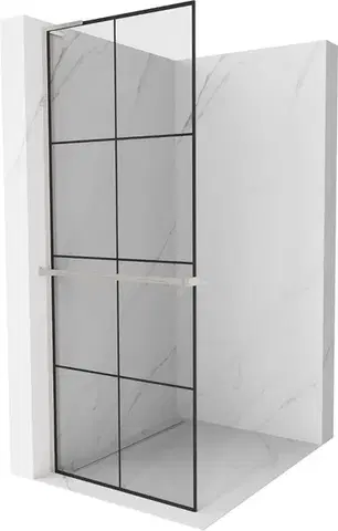 Sprchové dvere MEXEN/S - Kioto+ L Sprchová zástena WALK-IN s poličkou a držiakom uterákov 80 x 200, čierny vzor, nikl kartáčovaná 800-080-123-97-77