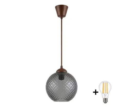Svietidlá BRILAGI - LED luster na lanku R GLASS 1xE27/60W/230V pr. 18 cm hnedá/dymová šedá NSTK7466+TK8611A