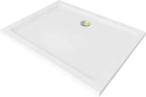 Vane MEXEN/S - Flat sprchová vanička obdĺžniková slim 140 x 80, biela + zlatý sifón 40108014G