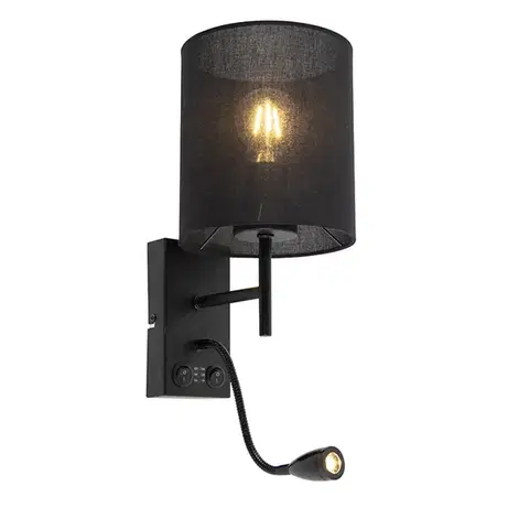 Lampy Moderná nástenná lampa čierna s bavlneným tienidlom - Stacca