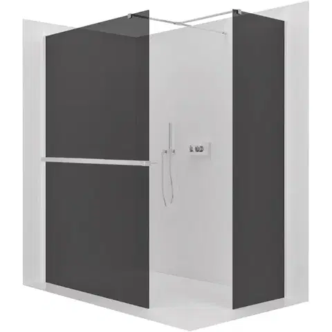 Držadlá k vani CERANO - Sprchová zástěna Walk-in Onyx T L/P - 8 mm - hranatá vzpěra + polička/držák na ručníky - chrom, grafitové sklo - 150x90x200  CER-8050BD4182