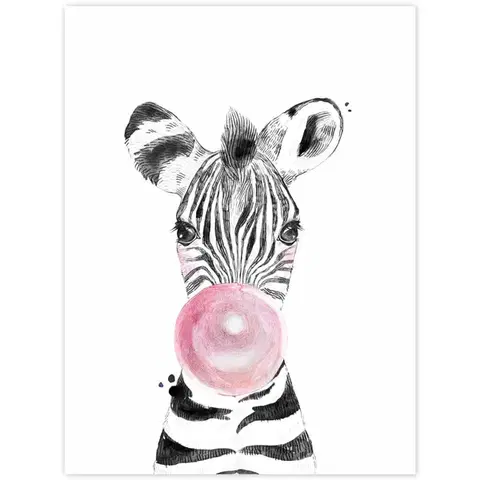 Obrazy do detskej izby Obraz na stenu - Zebra s ružovou bublinou