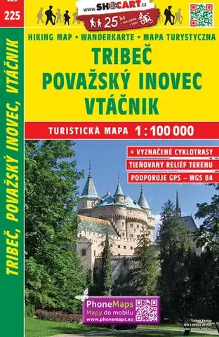 Turistika, skaly Tribeč, Považský Inovec, Vtáčnik 1:100 000