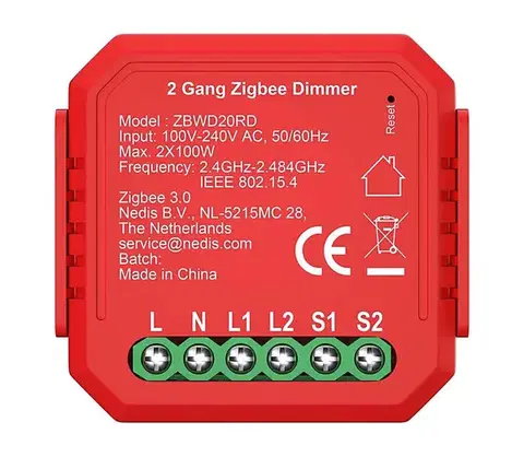 LED osvetlenie  ZBWD20RD - Inteligentný dvojkanálový stmievač SmartLife 230V ZBWD20RD